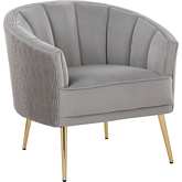 Tania Accent Chair in Pleated Silver Velvet & Gold Metal